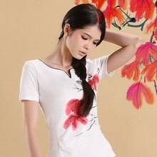 时间空间2013春夏新款短袖t恤女 江南风情国画风印花文艺V领修身 淘宝网购物,婉约派夏装 清新更清心 - 金铭 - 金铭 美女购物淘宝精品屋
