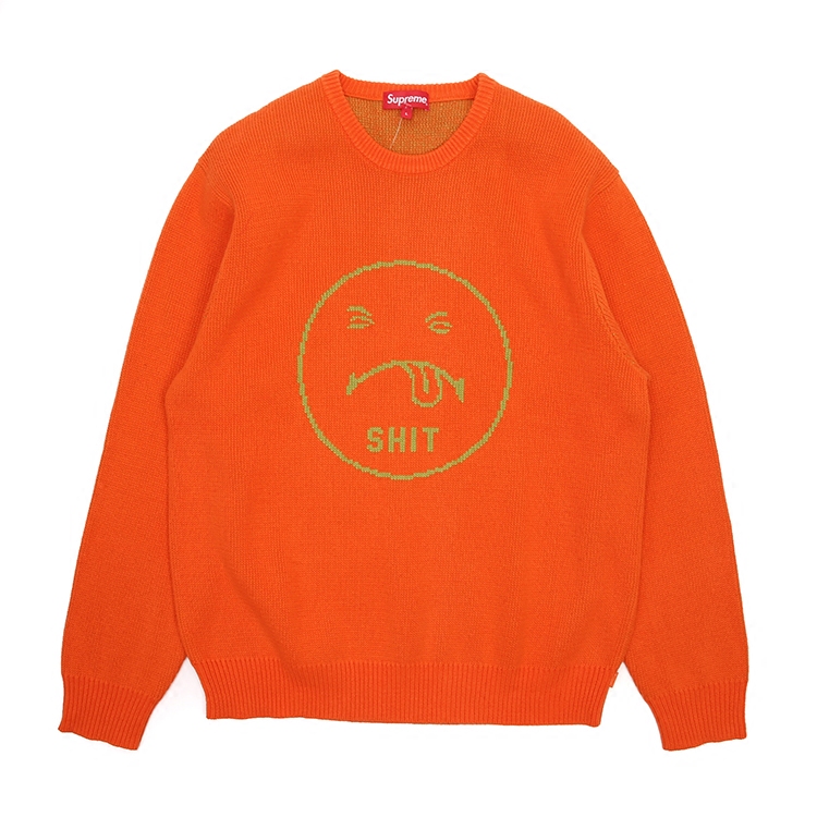 现货 潮玩艺 supreme 17fw shit sweater鬼脸英文图案毛衣针织衫