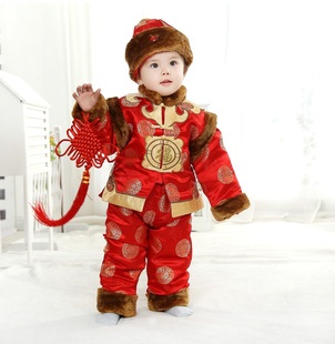 婴儿唐装冬季新年过年喜庆红色礼服女宝宝一周