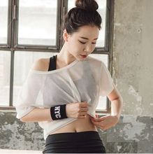 t恤罩衫 跑步运动防晒速干上衣黑网纱女 春夏瑜伽服健身房透明长袖