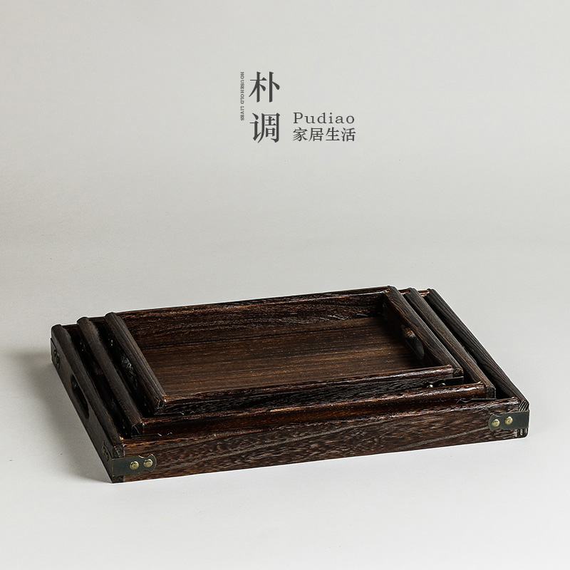 功夫茶具木制实木托盘茶道配件木质茶盘烧桐木花盘餐盘/盘子/果盘