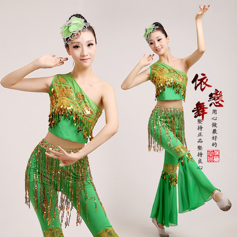 傣族舞蹈服装孔雀舞演出服葫芦丝表演服女傣族长裤子服装成人儿童