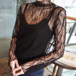 蕾丝透视网纱上衣