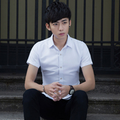 上班职业正装 衬衣纯色中袖 九块九短衬 9.9 男韩版 男士 衬衫 短袖 包邮