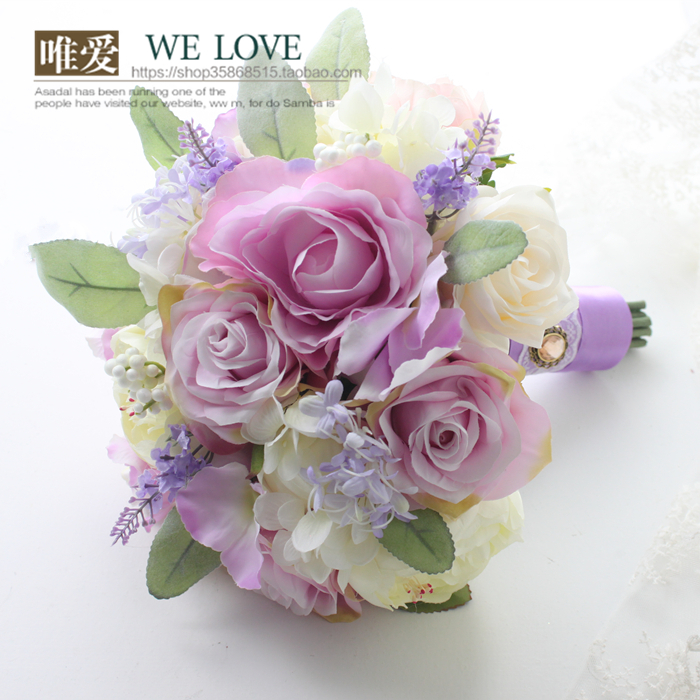 welove韩式新娘手捧花婚礼唯美结婚浅粉蓝色手捧花影楼拍照婚纱照
