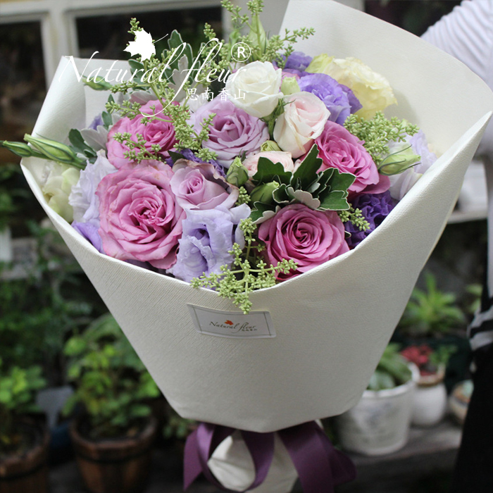 粉紫玫瑰花上海鲜花速递 同城桔梗花混搭花束鲜花爱人生日送花店