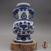 手绘缠枝莲四方花瓶 古玩古董陶瓷器仿古老货收藏 清乾隆青花瓷器