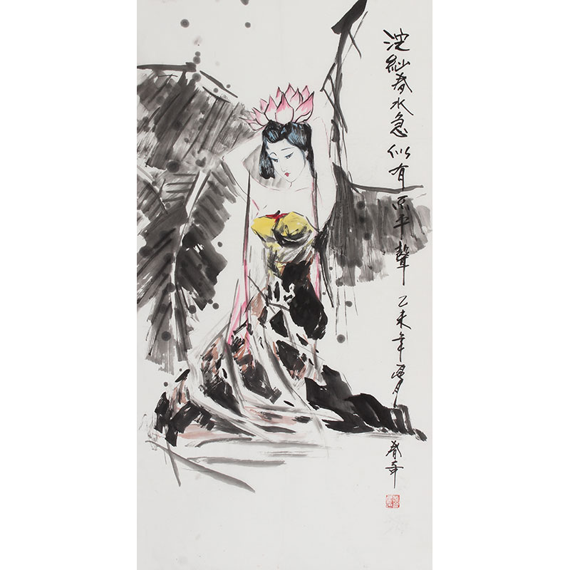 国画字画二尺竖幅水墨人物画古代宫廷美女仕女图芭蕉树下美女特价