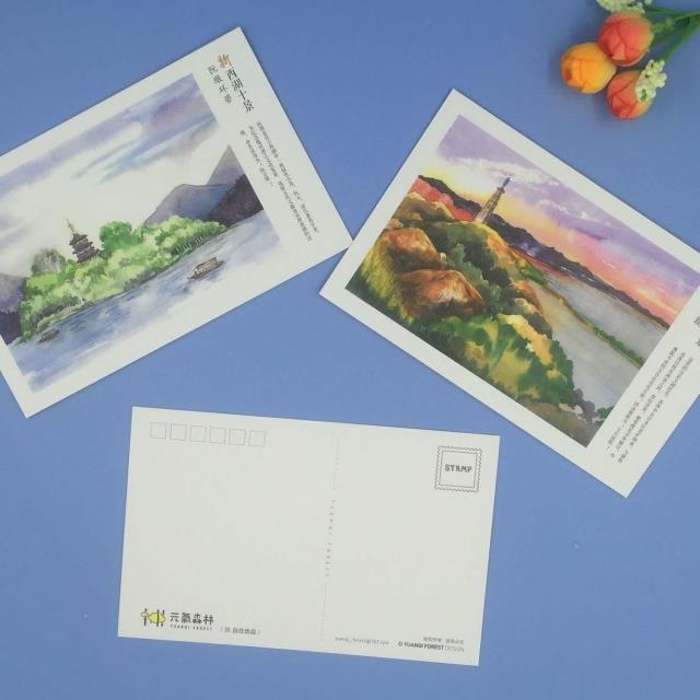杭州风景城市印象西湖明信片风景创意潮流祝福贺卡卡片盒装36张
