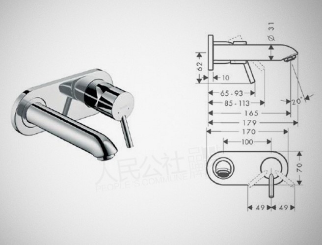 德国汉斯格雅原装行货现货31618000单把双孔墙出龙头冷热水入墙式