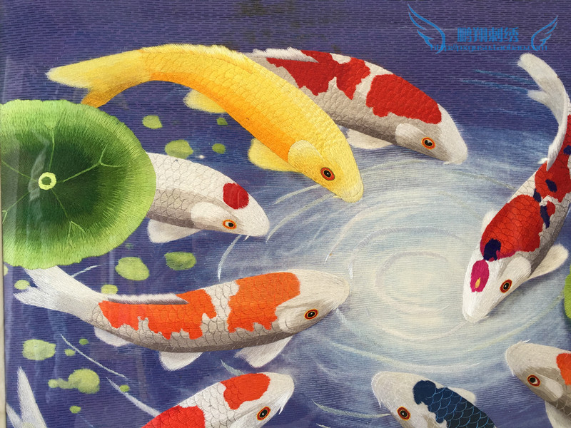纯手工刺绣苏绣成品客厅画精品九鲤鱼锦鲤鱼年年有余卧室玄关挂画