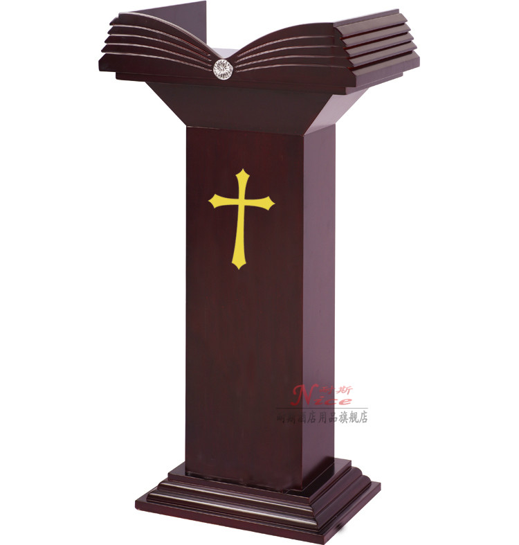 高档定制实木教会讲台 基督教十字架讲台桌教堂牧师讲