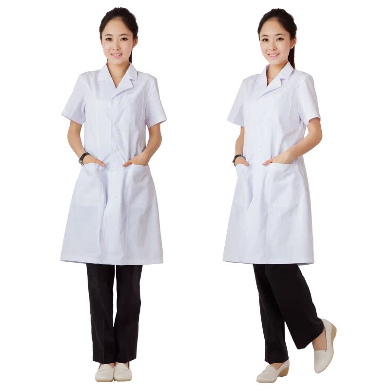 long夏短袖女医生服白大褂医院工作服实验服药店白大褂