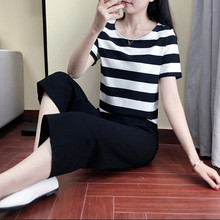 加肥加大家居服时髦减龄 七分裤 绵绸套装 夏季棉绸睡衣女中青年短袖