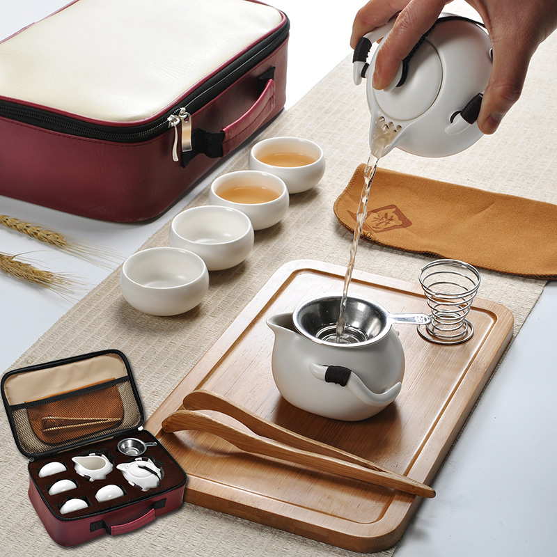 快客杯一壶四杯定窑办公室茶壶竹茶盘旅行茶具套装户外旅游便捷式