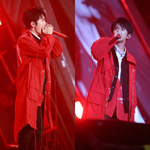 衣服长款 风衣牛仔拉链流苏外套潮 TFBOYS四周年演唱会易烊千玺同款