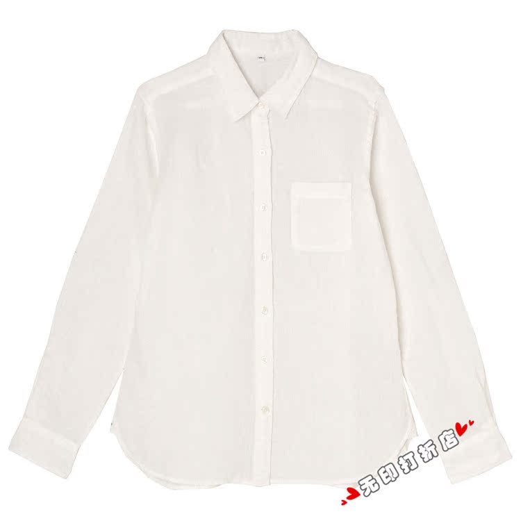 无印良品muji 女士法国亚麻长袖尖领衬衫 凉爽价格