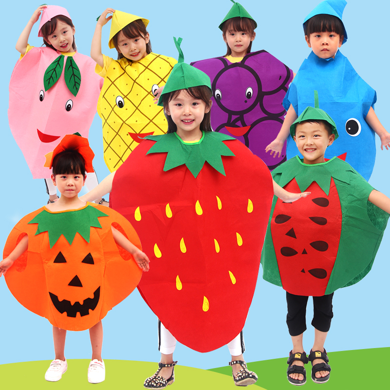 不织布环保表演服装幼儿园亲子舞台走秀演出服水果蔬菜手工造型服