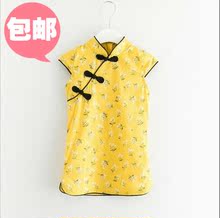 连衣裙2017夏季新款 童裙 8岁儿童短袖 包邮 民族风碎花盘扣旗袍3