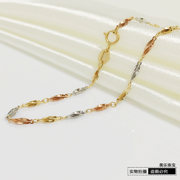 18k三色金项链白金杨桃链女款正品au750加长60 65cm不褪色百搭