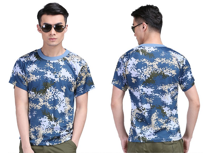 新款海洋迷彩服作透气训服户外休闲用品圆领短袖t恤男装海军背心