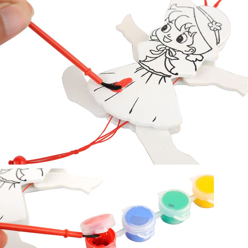 儿童卡通彩绘拉线木偶人 手工diy玩具早教益智 水粉涂鸦动手动脑