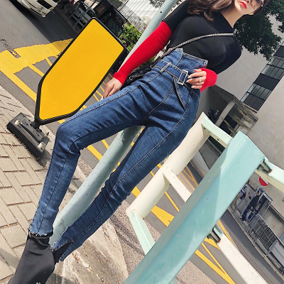 【谨哥JG】高腰牛仔裤女冬装新款紧身显瘦铅笔裤腰封裤子