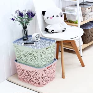 镂空收纳筐桌面收纳盒带盖