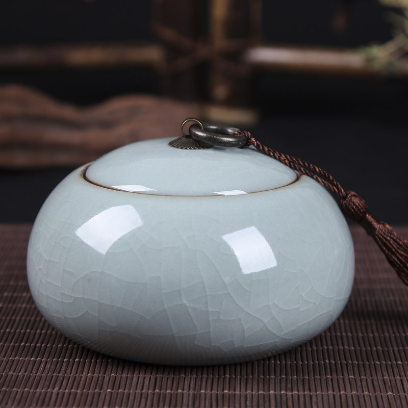 瓷韵龙泉窑青瓷茶叶罐哥窑茶叶罐储存罐茶具配件中号陶瓷密封茶罐
