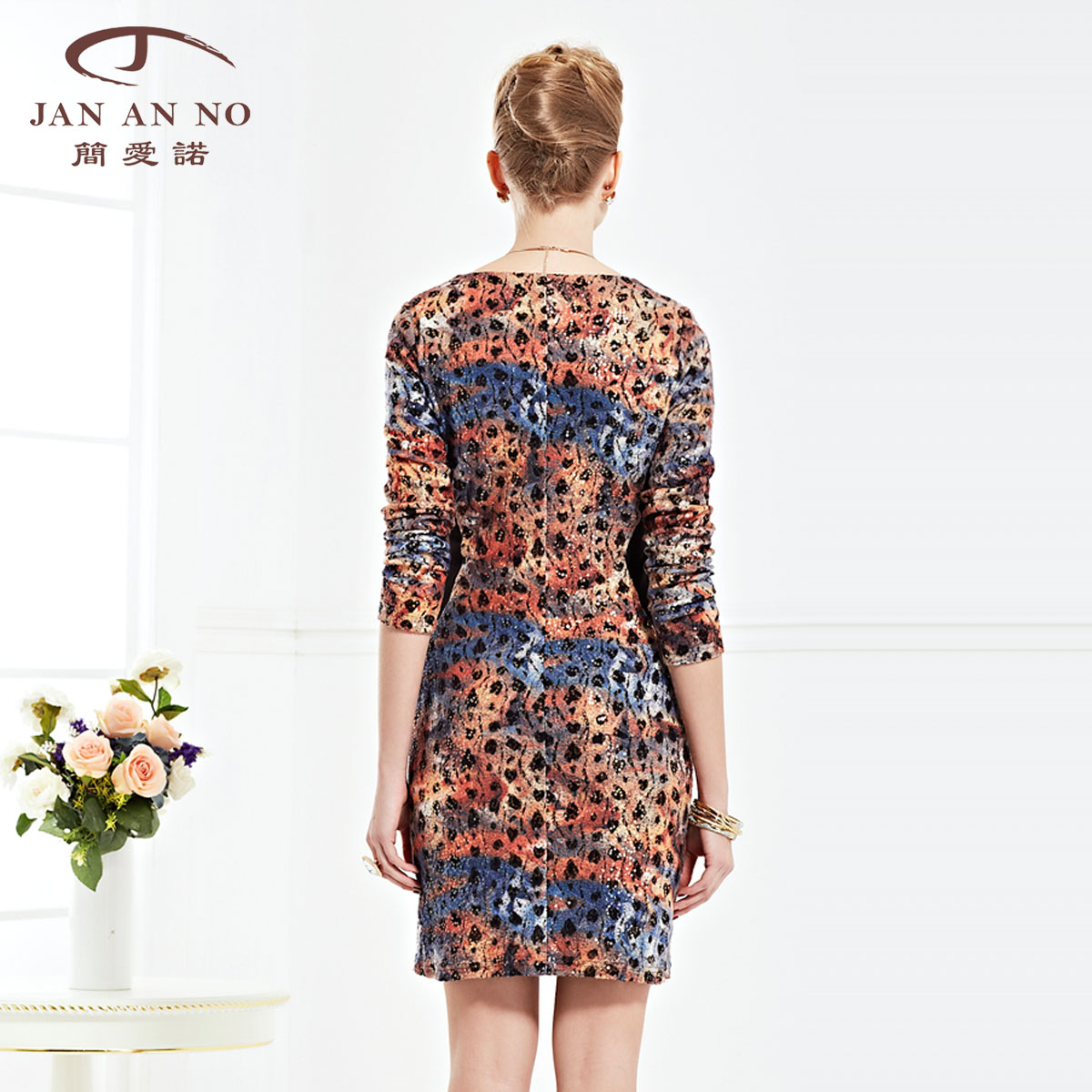 jan an no/简爱诺春秋新款潮印花钉珠亮片性感连衣裙女j360003lq