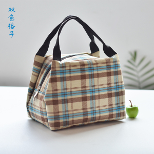 双色格子手提保温饭盒袋