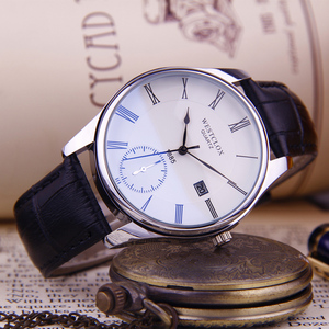 男士真皮带超薄手表