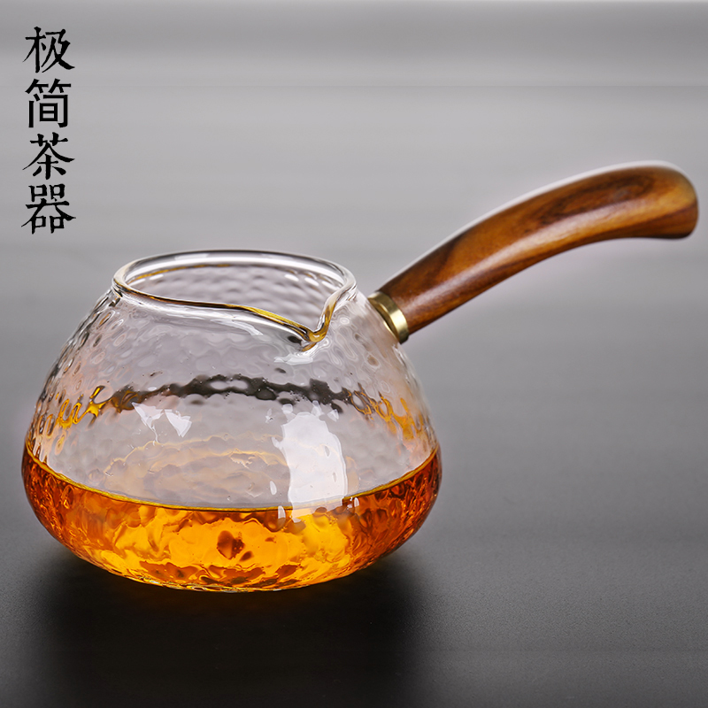 手工耐热侧把玻璃公道杯 红檀木加厚茶海分茶器大号日式功夫茶具