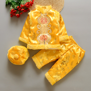 秋季儿童百天中国风 男女宝宝满月周岁套装喜
