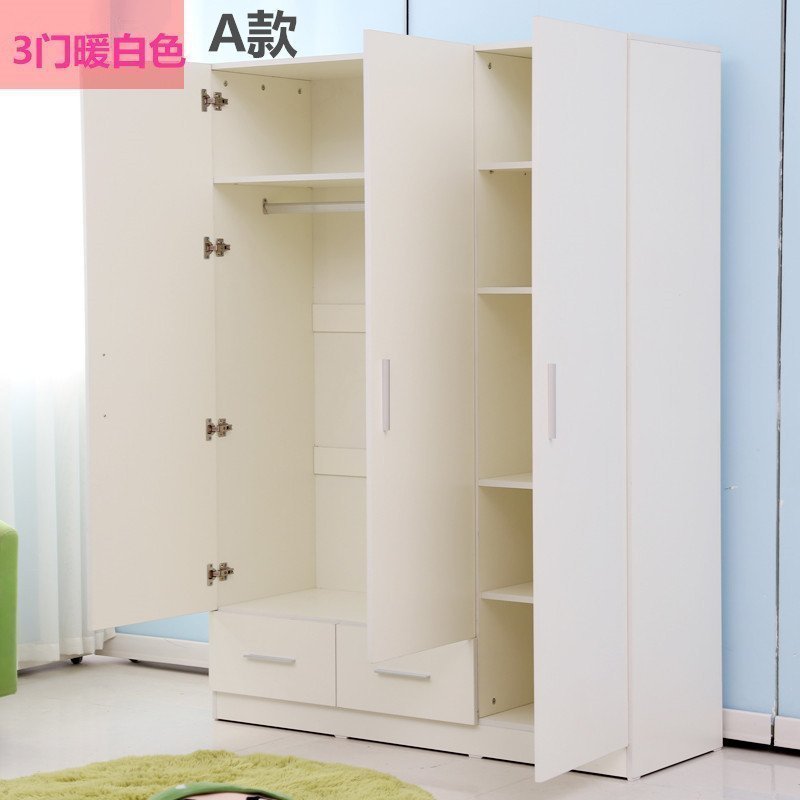 简易实木衣柜经济型 两门三门现代简约卧室储物柜子大衣橱带抽屉