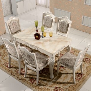 欧式大理石餐桌椅长方形象牙白组合6人4人小户型实木白色4椅家具