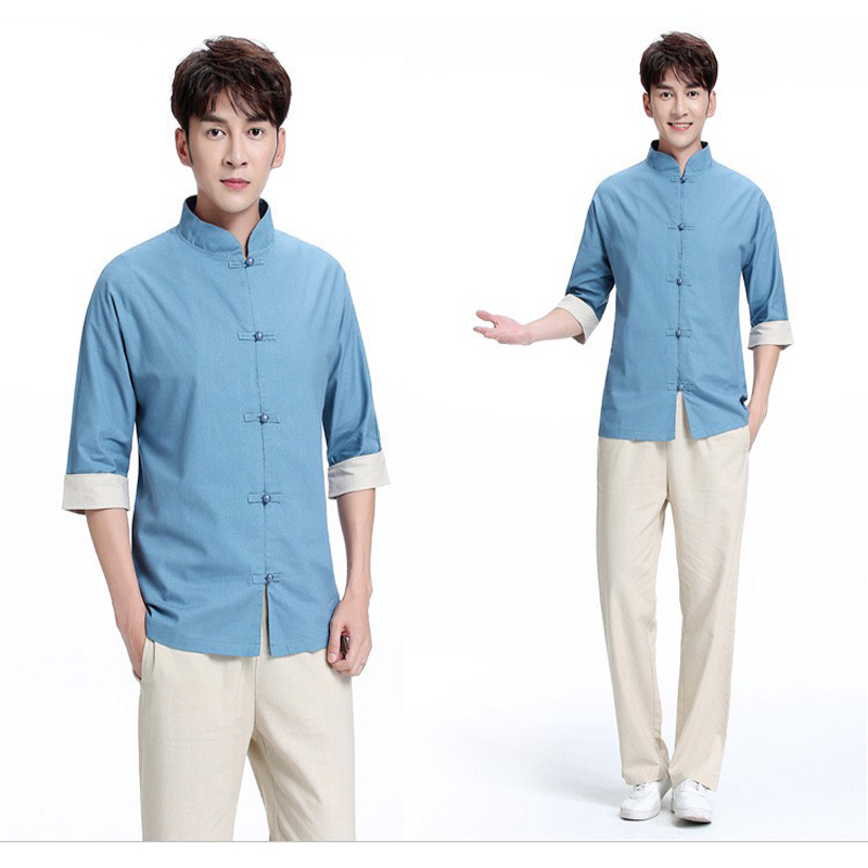 秋季新款桑拿男技师工衣长裤中袖两件套按摩师足疗技师工作服男款