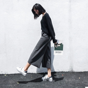 秋冬针织九分阔腿裤