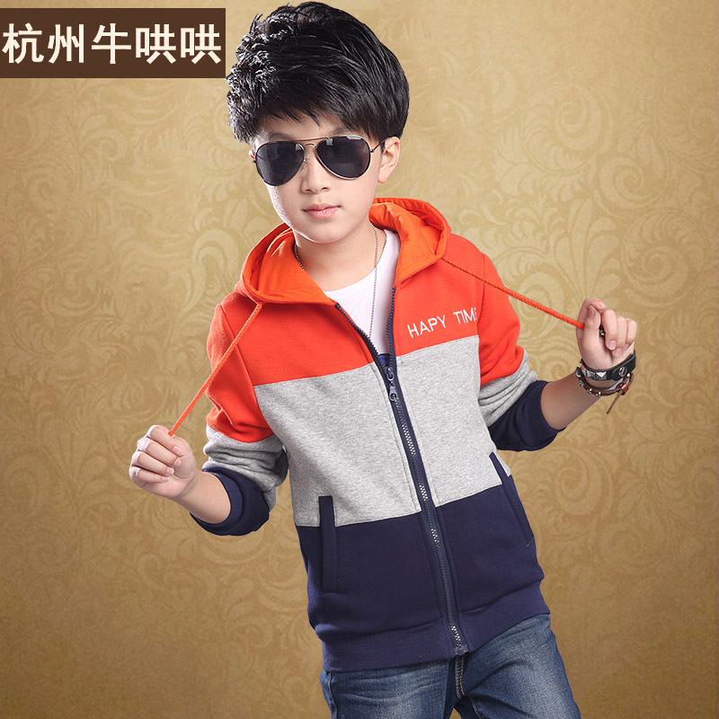 男童外套春秋加绒2017童装中大童运动服纯棉儿童连帽卫衣休闲上衣