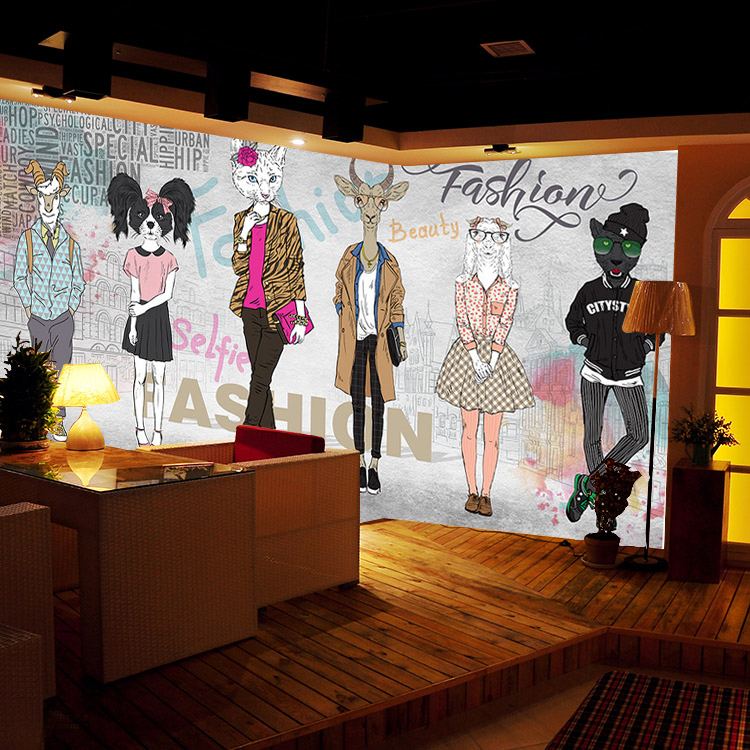 3d艺术壁纸个性时尚手绘卡通服装店美容院背景墙墙纸创意无缝壁画