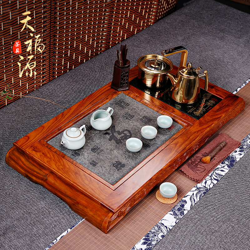 TFY天福源高档乌金石花梨木茶盘具功夫茶具四合一电磁炉实木茶盘