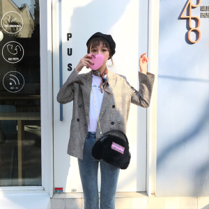 格子双排扣显瘦小西装