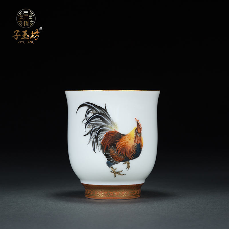 景德镇茶杯陶瓷水杯子功夫茶具手绘三公鸡主人个人杯品鸡缸杯定制