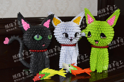 纸缘手工三角插卡通猫咪折纸材料包黑猫白猫家居摆件diy材料包