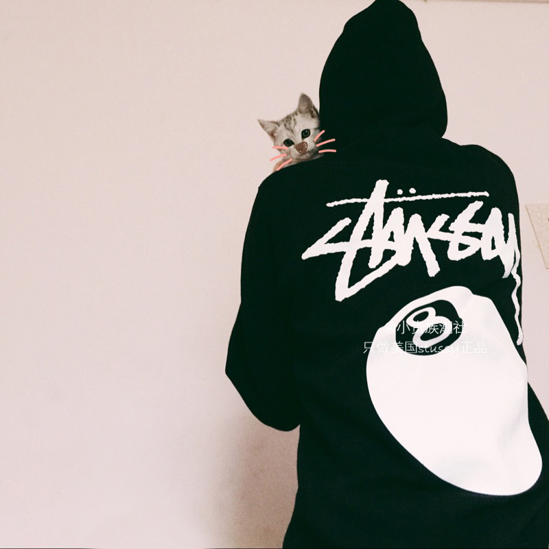 stussy 8ball新款经典八球连帽衫男女情侣装卫衣冬季加绒拉链外套