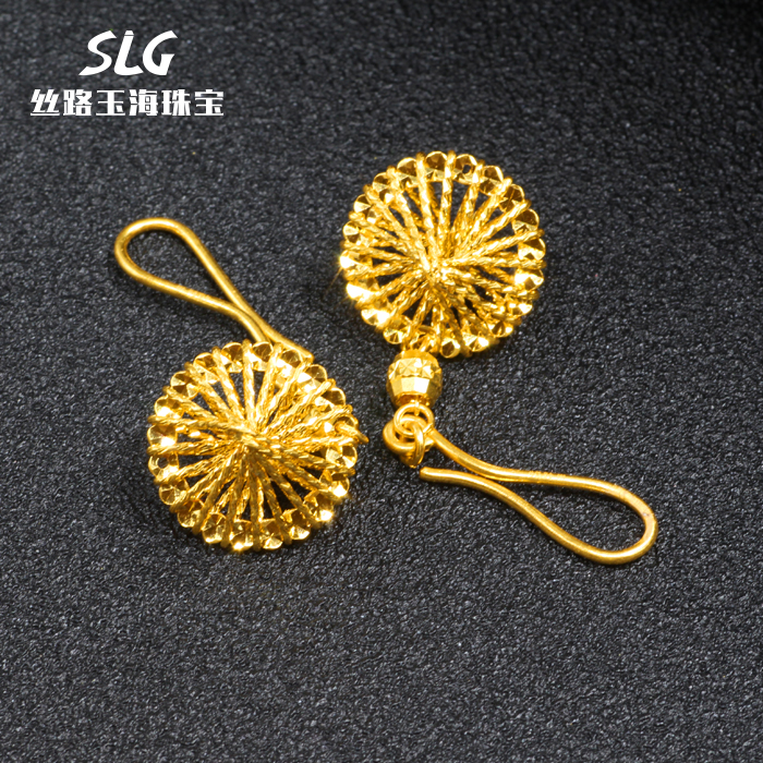 丝路玉海珠宝 黄金耳坠女款999足金圆形缠绕金丝耳坠祝您大福大贵