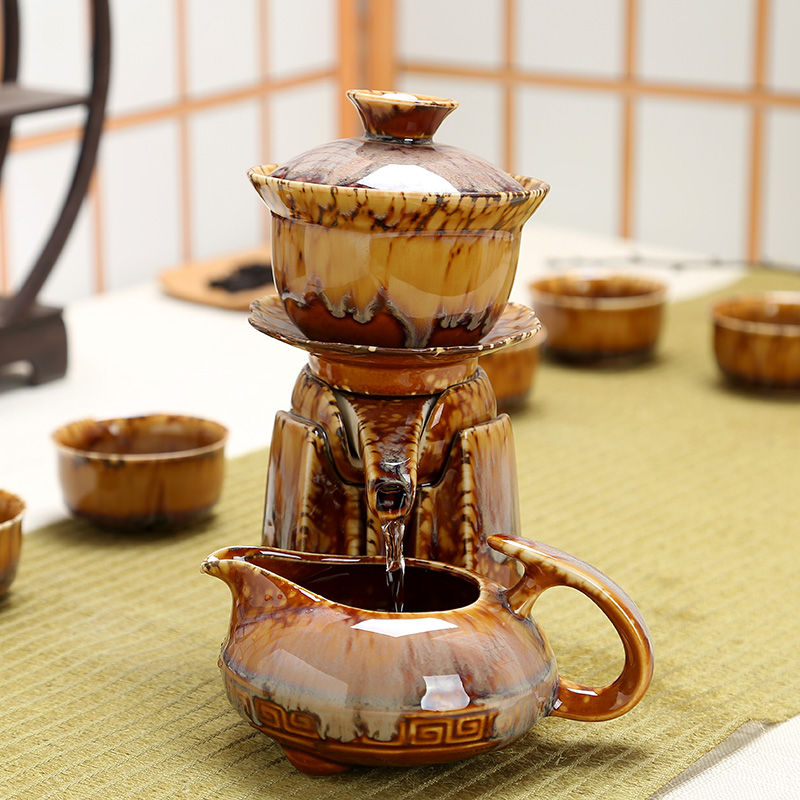 全自动功夫钧瓷茶具防烫套装青花瓷水晶蜂巢镂空玻璃茶杯特价包邮