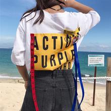 T恤女 潮宽松百搭字母飘带拼接上衣学生短袖 韩版 韩国原宿风bf夏装