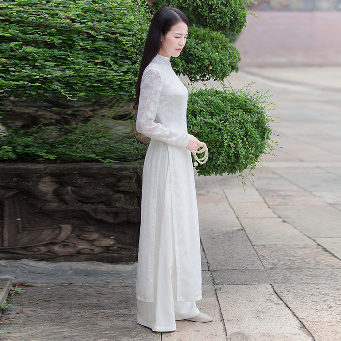 初蝉原创秋季复古中国风中式女装长袖茶人服连衣裙奥黛改良旗袍