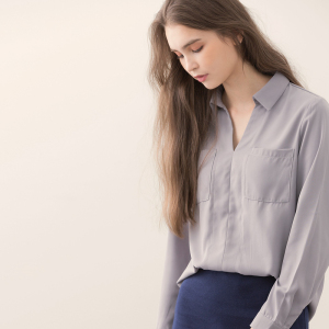 V领长袖宽松百搭衬衣